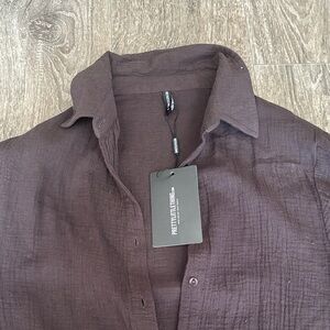 PrettyLittleThing Deep Brown oversized button up